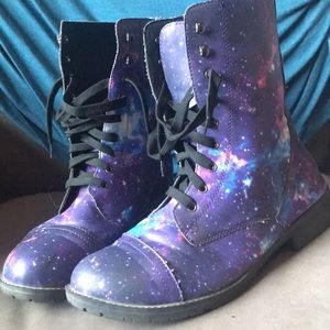 Teen Edgy Galaxy Print Combat Boots
